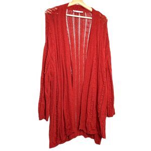 Zara Women's Cardigan Sweater Cable Knit Coat Dark Red Cotton Size M